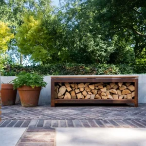 Cortenstaal houtopslag bank